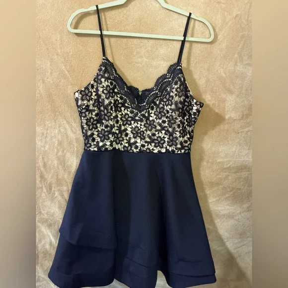 Navy‎ Lace Overlay Dress - Picture 5 of 13